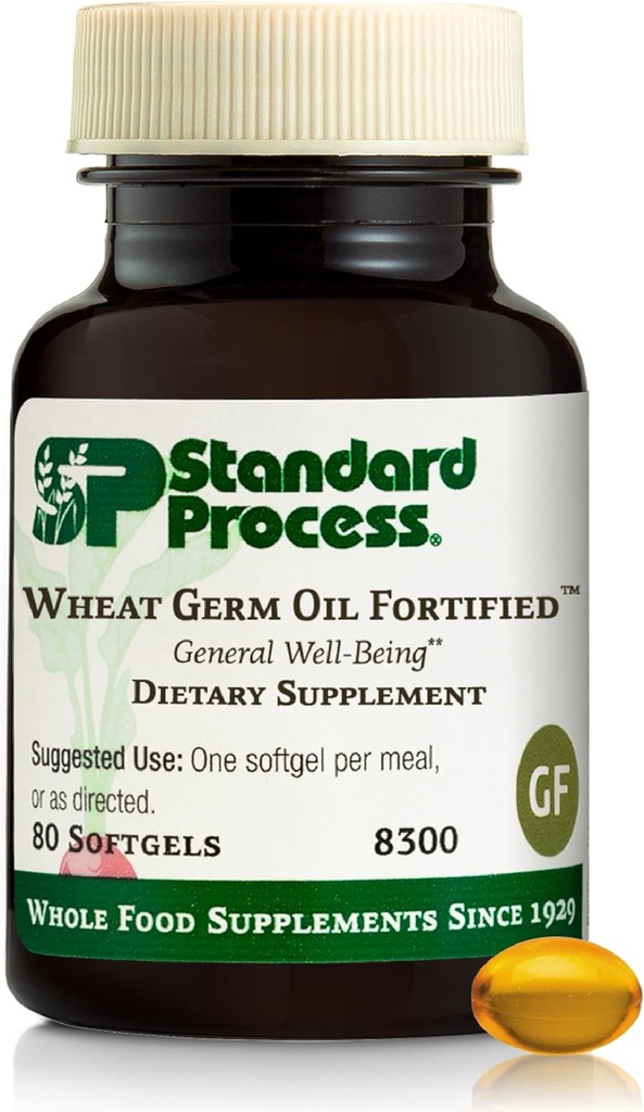 Standard Process Wheat Germ Oil Fortified - Immune Support Supplement to Aid Antioxidant Activity - Gluten-Free, Non-Dairy & Non-Soy - 80 Softgels (80 Servings)