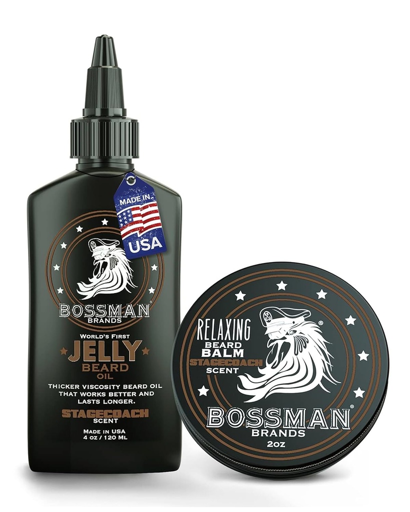 Bossman Jelly Beard Oil for Men ' Beard Balm for Men Combo - Softens, Tames Moisturizes & Conditions - Stagecoach Scent - Natural Ingredients &amp; Made in USA