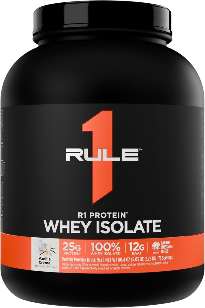 Rule 1 R1 Protein Whey Isolate - with 25g Protein & 6g BCAA Exclusively from Isolated & Hydrolyzed Sources for Workout Recovery (5 Pounds*, Vanilla Creme)