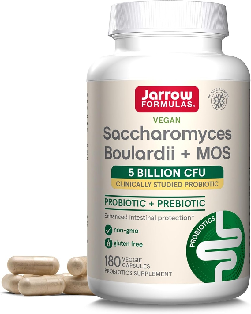 Fórmulas Jarrow Saccharomyces Boulardii + MOS - 5 Organizaciones de billón Por Servir - 180 Caps desechados de liberación veggie - Probiótico + Prebiótico - Apoyo de tracto intestinal - Hasta 180 Servimientos