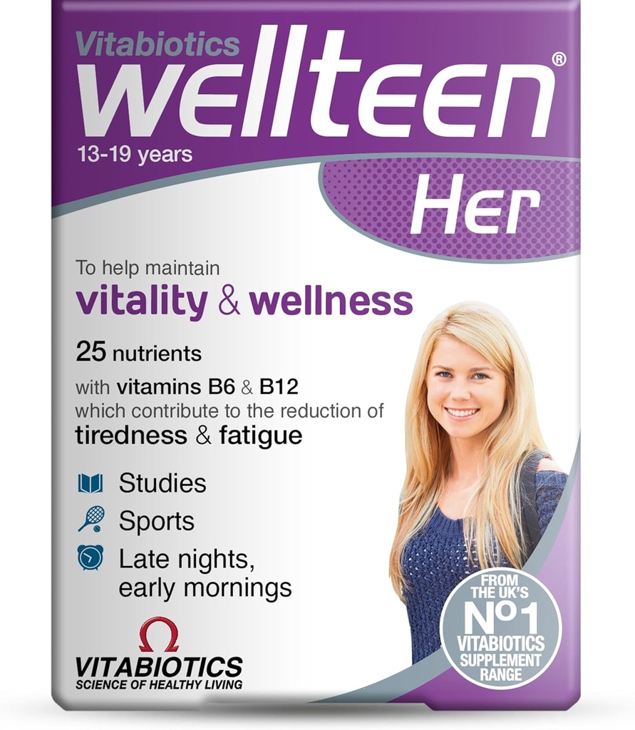 Vitabióticos Wellteen Her - Apoyo nutricional para Adolescentes y Jóvenes Edades 13-19 - 30 Tabletas