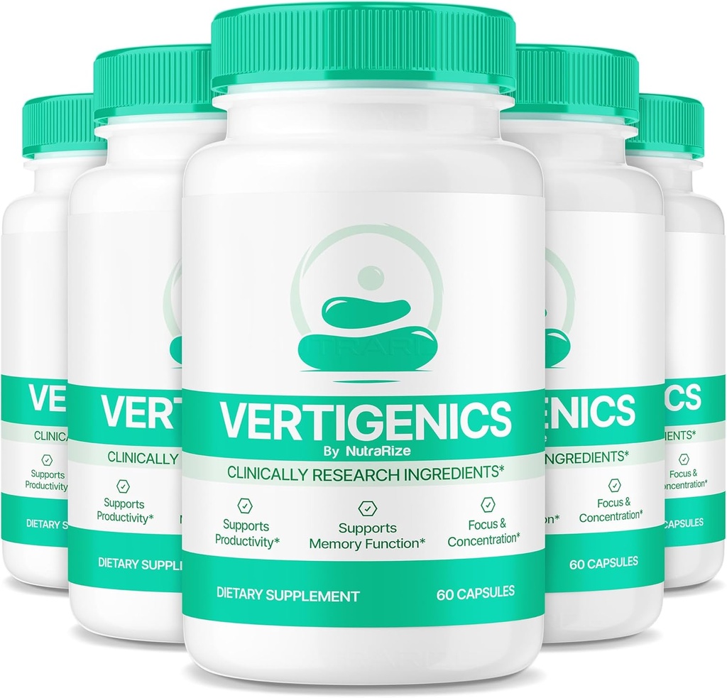 (5 Pack) Vertigenics - Fórmula Natural para la Nutrición Equilibrada, Limpia y Premium Blend para la Memoria y el Focus, Capsules de Soporte Premium, Reseñas Vertígenas (300 cápsulas)