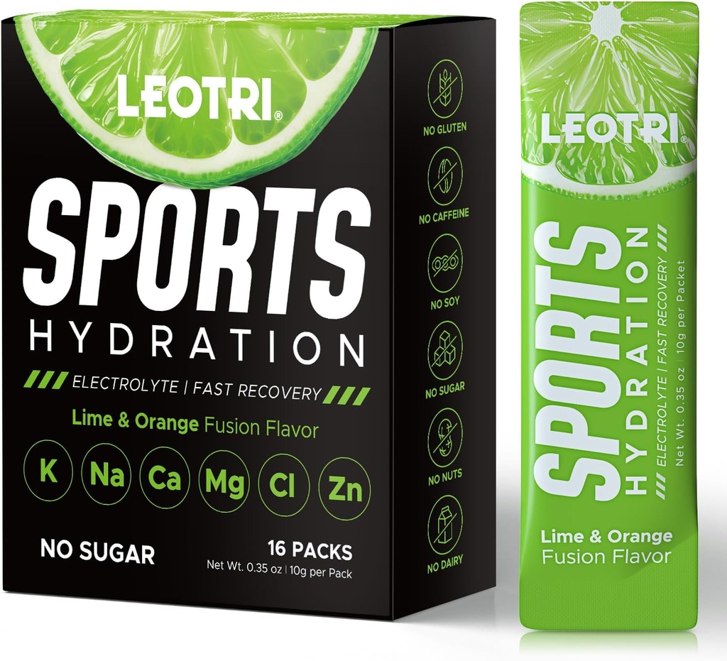 Sugar Free Electrolyte Powder Packets - Sport Hydration Drink Mix Suplemento, Keto Friendly with 6 Key Electrolytes, Rich in Vitamin B and C, 1000mg BCAA - No Sugar, 16 Sticks, Lime & Orange Flavor