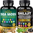 Bualle Sea Moss y Shilajit Bundle-Sea Moss 300mg,Black Seed Oil 100mg,Ashwagandha 50mg,Ginger & Shilajit 300mg,Rhodiola Rosea 100mg,Panax Ginseng 50mg,Todo en 1 Suplementos-USA Made(2 Pack)