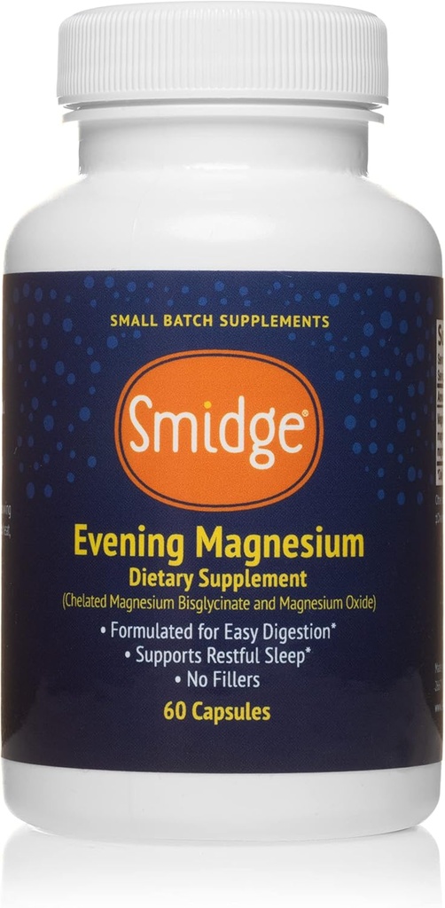 Smidge® Evening Magnesium Capsules, 60 ct. Puro, Suplemento de Magnesio no GMO para apoyar el descanso y la relajación.