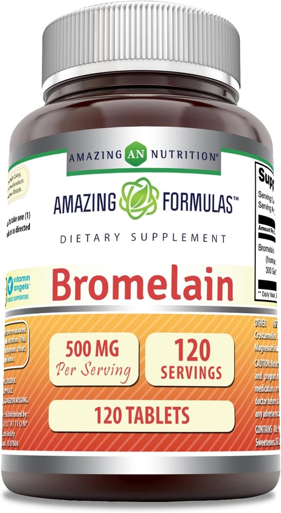 Fórmulas asombrosas Bromelain 500 Mg (300 GDU) ← Tablets Suplemento  Non-GMO TEN Gluten-Free TEN Made in USA (1 Pack TEN 120 Count)