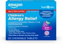 Cuidado básico Alivio de Alergia infantil, Tablas de Loratadine Chewable, 5 mg, Flavored de uva, Edades 2 y arriba, 20 Cuenta