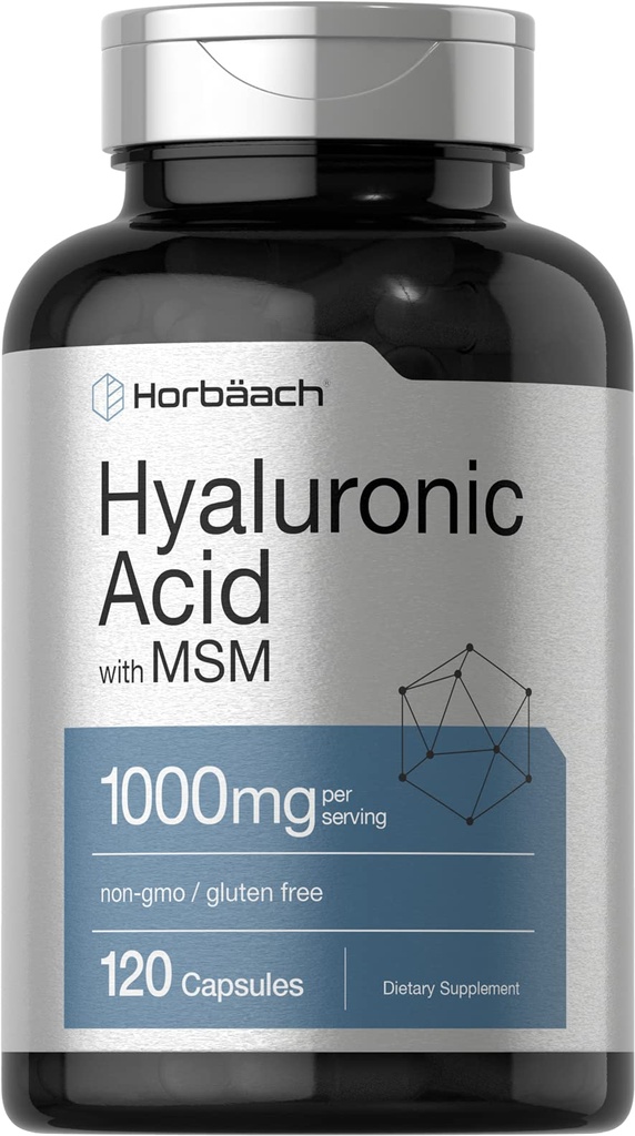 Horbäach Hyaluronic Acid with MSM Silencio 1000 mg Silencio 120 Capsules  No GMO y Gluten Free Supplement ← Bioavailable Formula