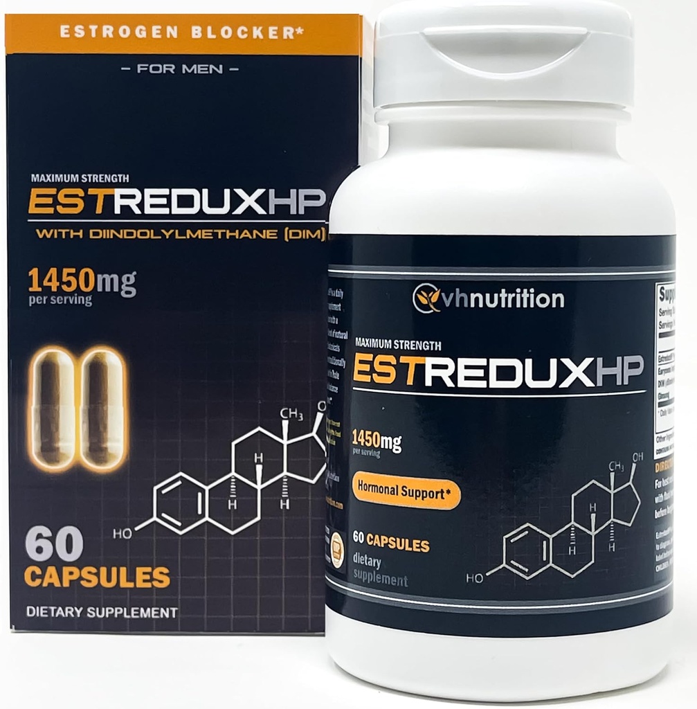 VH Nutrition ESTREDUX HP - with DIM ← Estrogen Blocker for Men* Silencio 1450mg de Maximum Strength Hormone Support, Tongkat Ali, Ashwagandha ← 60 Capsules