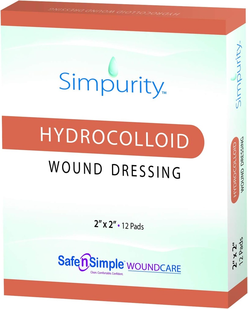 Simpurity Hydrocolloid Wound Dressing, 2" x 2", Caja de 12 – Cuidado de la herida