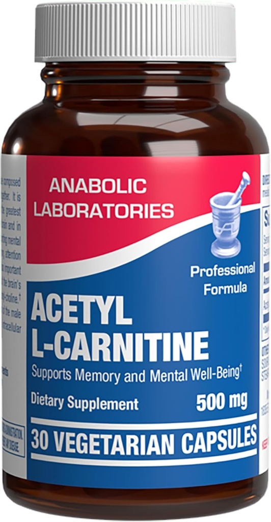ALCAR Acetyl L-Carnitine 500mg - High Potency L Carnitine Supplement for Nerve Brain Memory Energy and Focus Support - Vegetarian Non-GMO &amp; Made in The USA in cGMP Facilities - 30 Servings