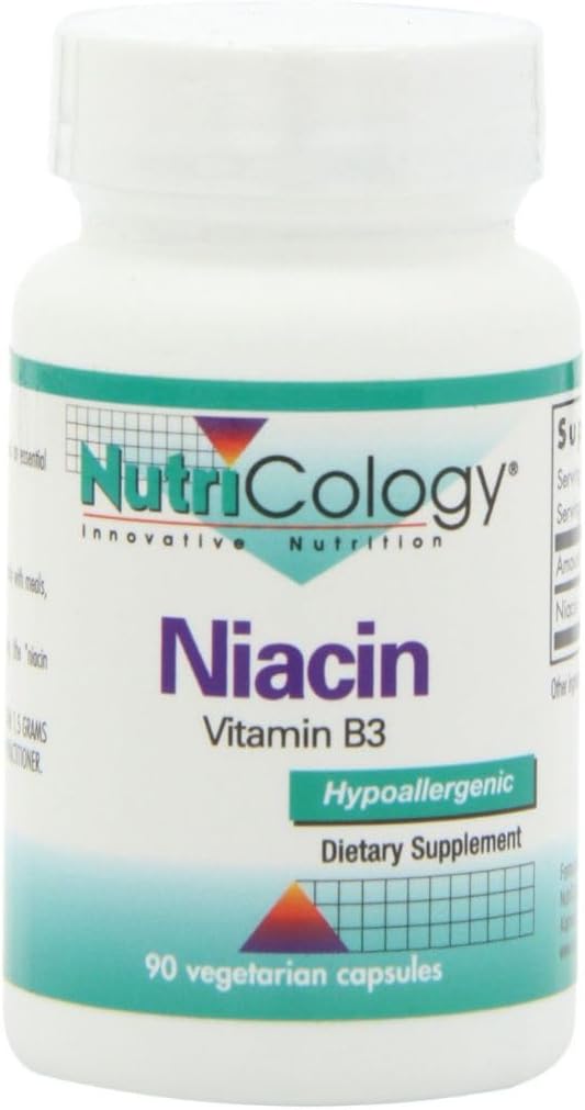 Nutricology Niacin Suplemento - Vitamina B3 para Mujeres Hombres, Niacina con Flush, Ácido Nicotínico, NAD, 250 mg Capsules Vegetarianos - 90 Cuenta