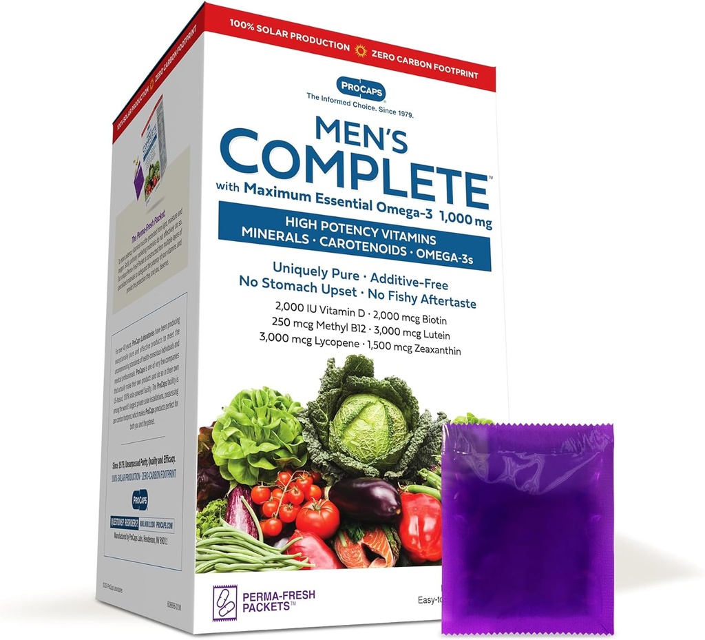 ANDREW LESSMAN Multivitamin-Men's Complete with Maximum Essential Omega-3 1000 mg 120 Packets - 30+ High Potencies of All Nutrients, Essential Vitamins, Minerals, Carotenoids. No hay aditivos