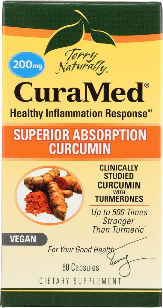 Terry Naturalmente CuraMed 200 mg - 60 Vegan Softgels - Absorción Superior BCM-95 Suplemento de Curcumin, promueve la respuesta saludable de la inflamación - No GMO, libre de gluten, Kosher - 60 Serviciones
