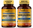 Sandhu Herbals Zinc 30mg Suplemento y Orgánica 4 en 1 Ashwagandha Capsules con Zinc vidas soporta la piel sana, el sistema inmune permanente no GMO