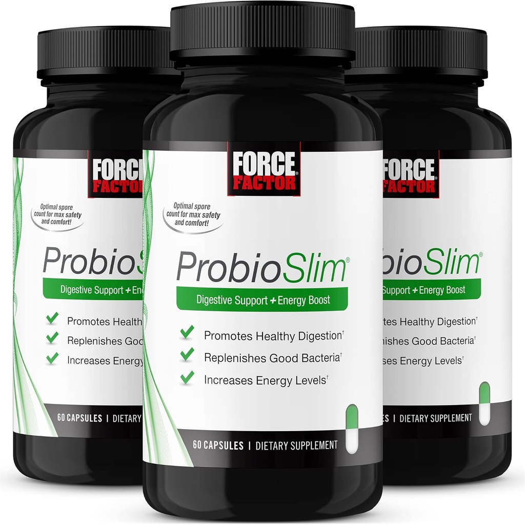 Factor de fuerza ProbioSlim Probiotic Supplement for Women and Men with Probiotics and Green Tea Extract, Reduce Gas, Bloating, Constipation, Support Digestive Health & Gut Health, 180 Capsules (3-Pack)