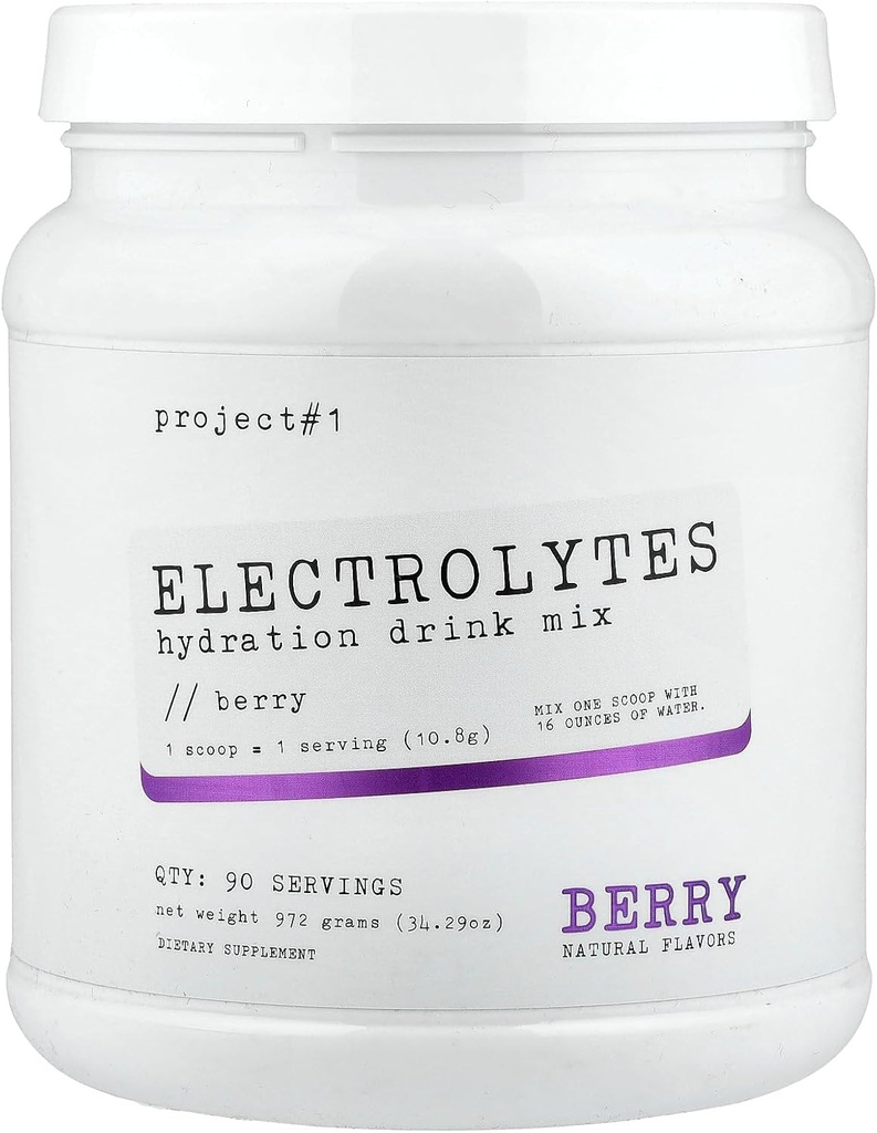 Proyecto #1 Electrolyte Drink Mix: Sustained Hydration for Fitness with Potassium [90 Servings] (Berry) ¦ Best Electrolytes Powder ← Hydrate Electrolyte Drink Powder ← Hydration Powder