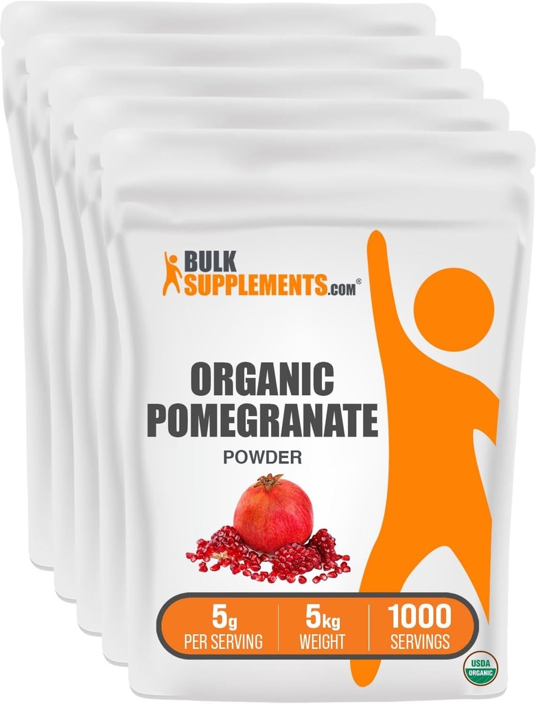 BulkSupplements.com Polvo de granada orgánica - Suplemento de granada para soporte de inmuno, Suplemento de hierbas - Sin gluten, 5g por ser, 5kg (11 libras) (Pack of 5)