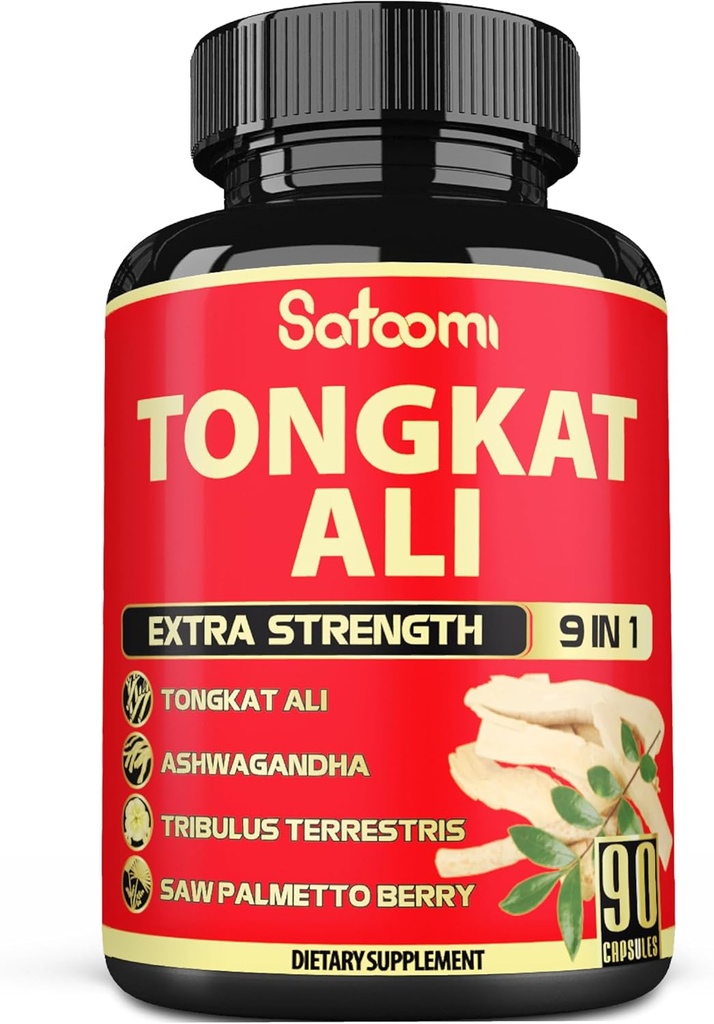 Satoomi 9in1 Tongkat Ali Root Extract - Ashwagandha, Tribulus Terrestris - 90 cápsulas para 3 meses - Support Strength, Energy &amp; Healthy Immune