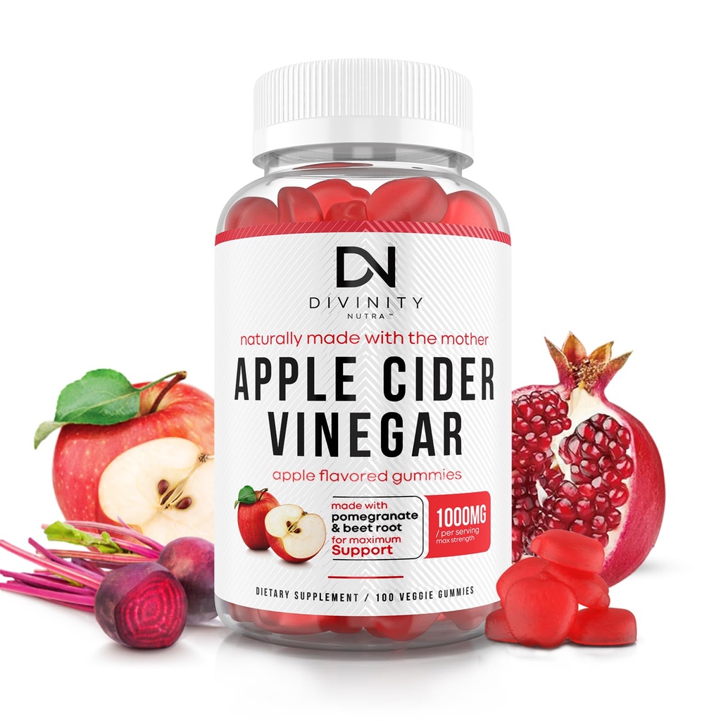 Manijas de vinagre de manzana con madre - Limpiar &amp; Detox ACV Gummies for Weight Loss, Gut Health, Metabolism Support - ACV with Mother with B12 Vitamin, B6 &amp; Pomegranate &amp; Beet Root 100 Ct