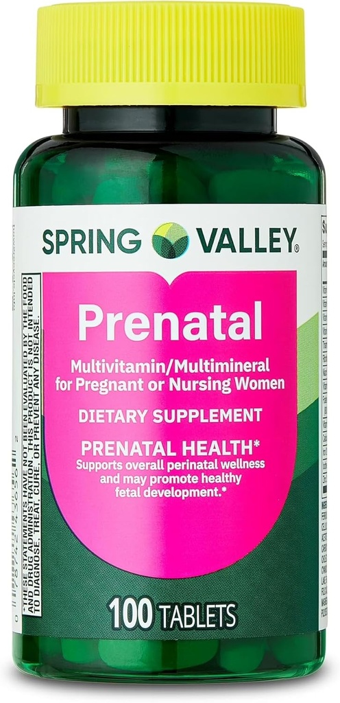 Primavera Valle Prenatal Multivitamínico/Multimineral para Mujeres Embarazadas y Enfermería Suplemento Dietario Tabletas, 100 Cuenta - Nuevo Look
