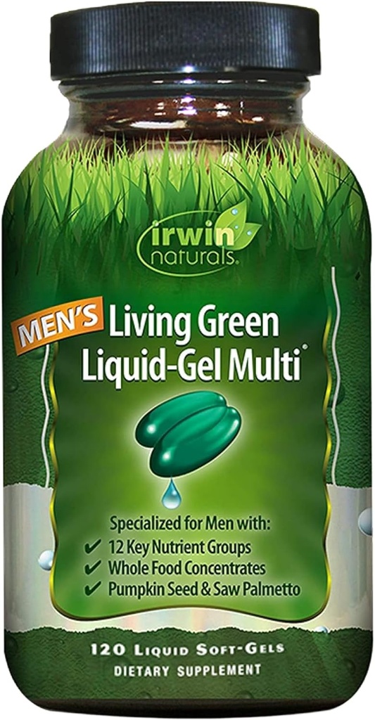 Irwin Naturals Hombres Living Green Liquid-Gel Multi - 120 Softgels - Multivitamina de hombres con 70+ Nutrientes esenciales, vitaminas y minerales