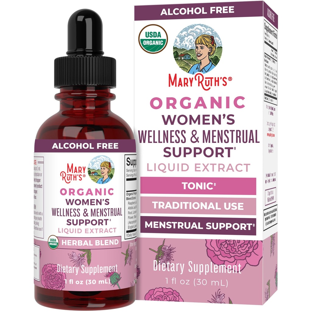 MaryRuth Organics USDA Organic Women's Wellness Liquid Herbal Supplements TEN Incluye Stinging Nettle, Raspberry Leaf, Eleuthero Root, Chaste Tree Berry TEN Menstrual Support ← Non-GMO, Vegan