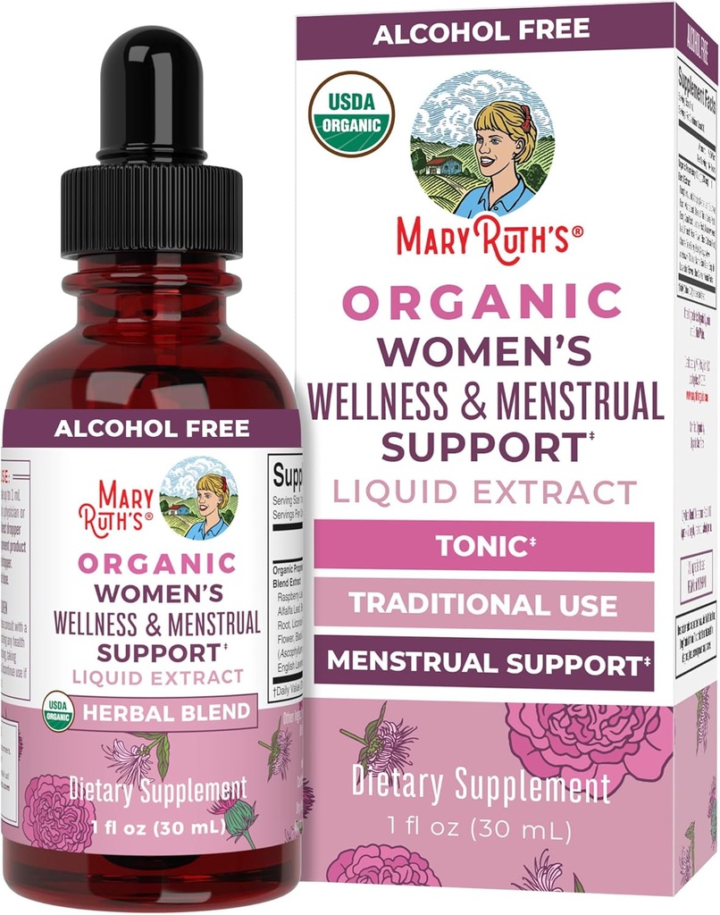 MaryRuth Organics USDA Organic Women's Wellness Liquid Herbal Supplements TEN Incluye Stinging Nettle, Raspberry Leaf, Eleuthero Root, Chaste Tree Berry TEN Menstrual Support ← Non-GMO, Vegan