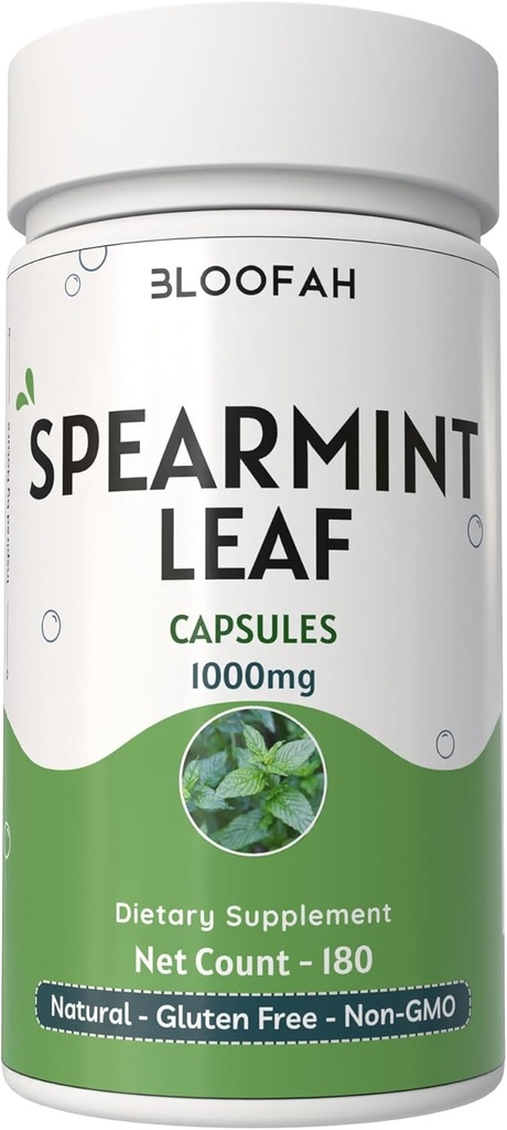 Spearmint Leaf Capsules 1000mg Powder ¦ Natural Spearmint Leaf Powder (Mentha spicata) ← Non-GMO, Gluten-Free Herbal Supplement for Wellness and Daily Use (180 Conde (Pack of 1))