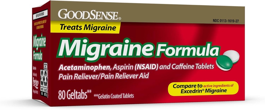GoodSense Migraine Relief Geltabs, Acetaminophen, Aspirin (NSAID) y Caffeine, 80 Conde