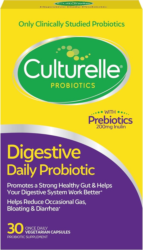 Culturelle Daily Probiotic Capsules For Men & Women, Most Clinically Studied Probiotic Strain, Digestive & Gut Health, Supports Occasional Diarrhea, Gas & Bloating, 1 Month Supply, 30 CT