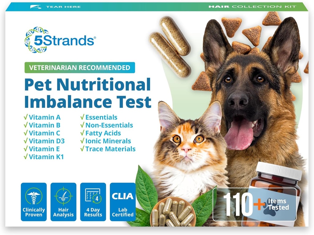 5Strands Pet Nutritional Imbalance Test, 112 Vitamins & Minerals Tested, at Home Dog & Cat Health Check for All Ages & Breeds, Nutrition Deficiency Test, Results in 4 Days