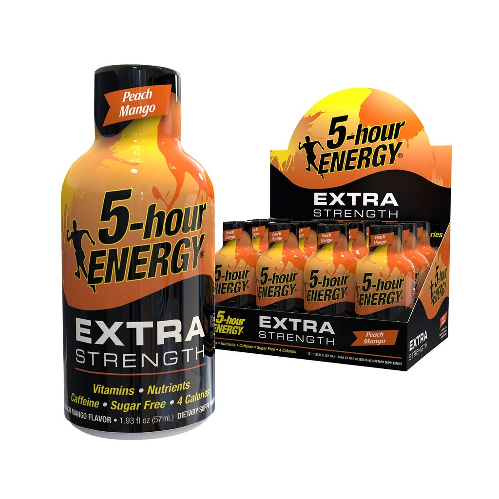 5 horas ENERGÍA Shot, Extra Strength, Peach Mango, 1,93 Ounce,12 Conde
