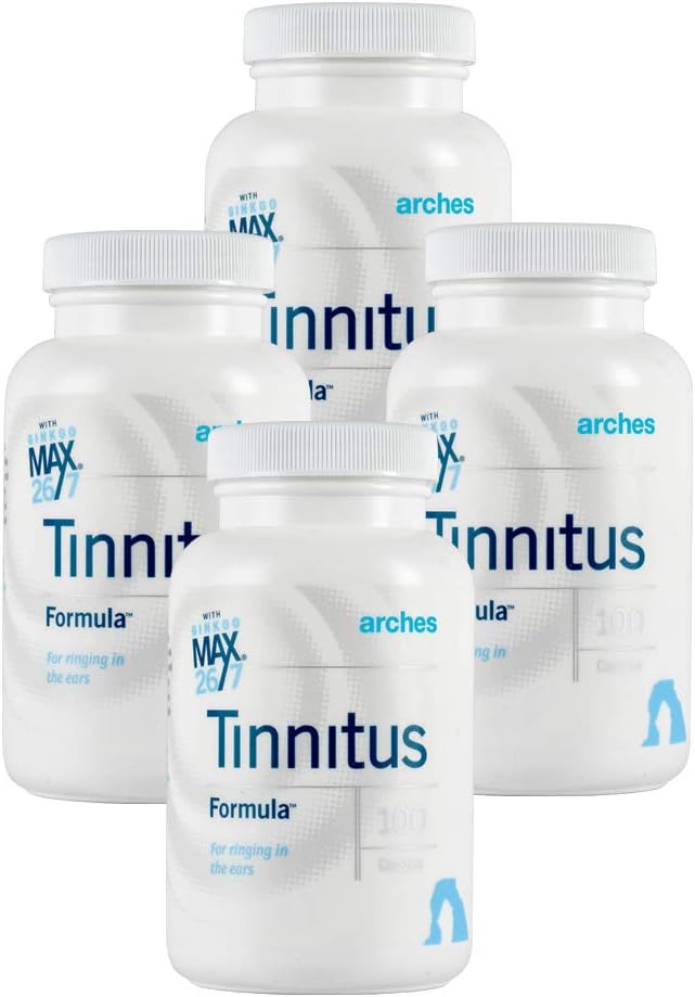 Arches Tinnitus Starter Kit - Ahora con Ginkgo Max 26/7 - Tratamiento natural de Tinnitus para el alivio de las lágrimas - 4 botellas - 100 Day Supply