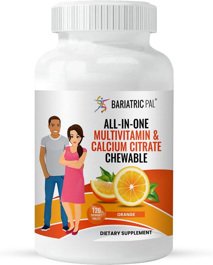 BariatricPal "ALL-IN-ONE" Multivitamina Chewable con Citrato de Calcio " Hierro - Naranja (CLEARANCE: Best by June 30, 2025)