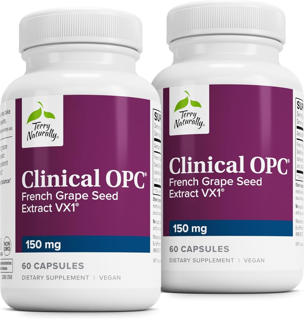 Terry Naturalmente Clínico OPC - Cardiovascular Health & Focus Support Supplement - Dietary Supplement with Grape Seed Extract " Sunflower Lecithin - Immune Support - 150 mg, 60 Softgels (Pack of 2)