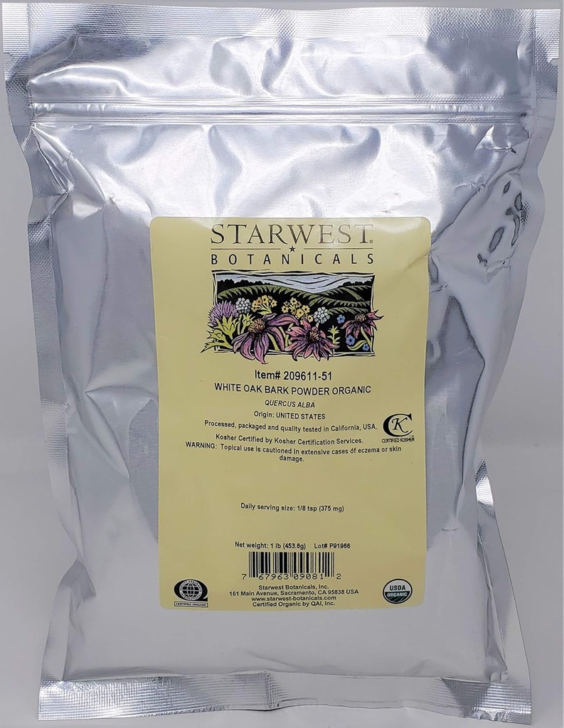Botánica Starwest Polvo de roble blanco orgánico, 1 libra