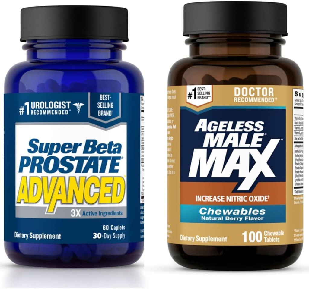 SUPER BETA PROSTATE Advanced Prostate Support and Ageless Hombre Max Nitric Oxide Booster for Hombre