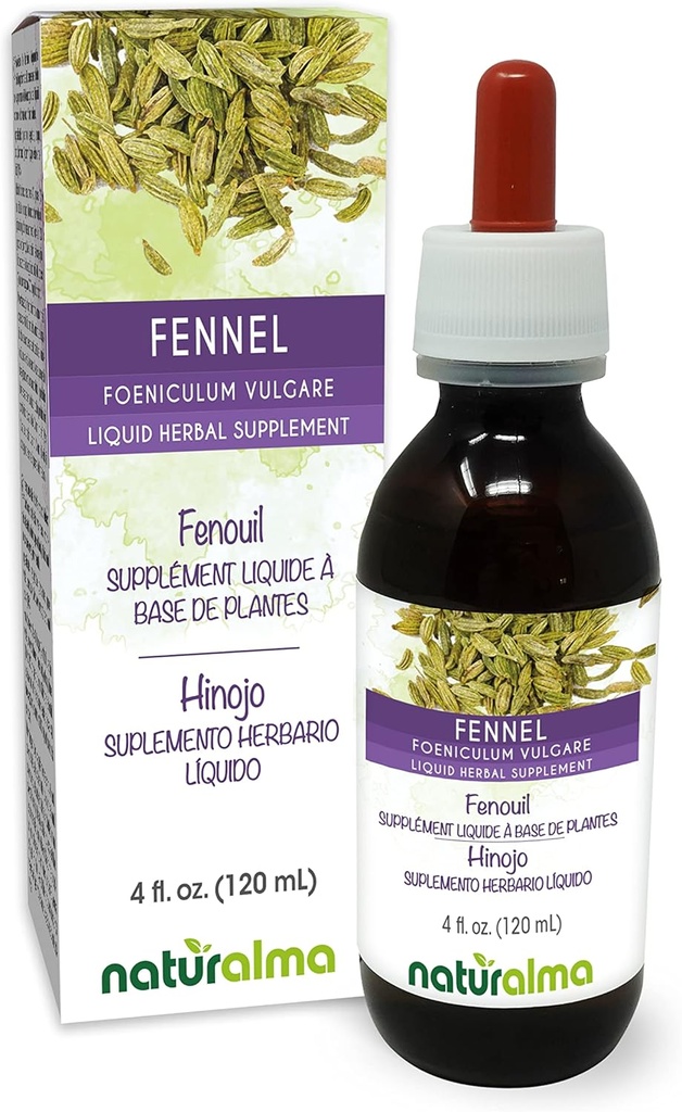 Naturalma Fennel (Foeniculum vulgare) Fruta Alcohol-Free Tintura - 4 fl oz Liquid Extract in Drops - Herbal Supplement - Vegan