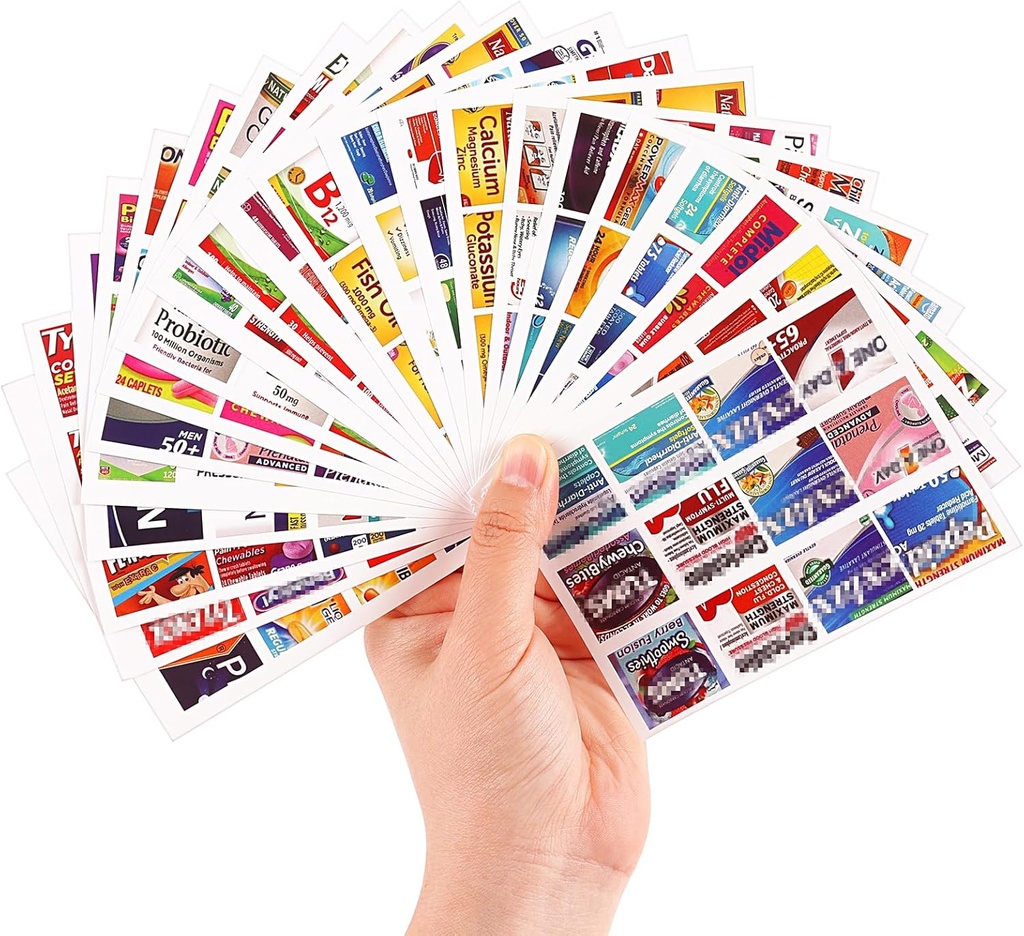 482Pcs Pegatinas de Medicina para Organizadores de Píldoras, Calidad Travel Daily Medication Organizer Pegatinas de Marcas, 47 Hojas Pill Box Lables Pegatinas...