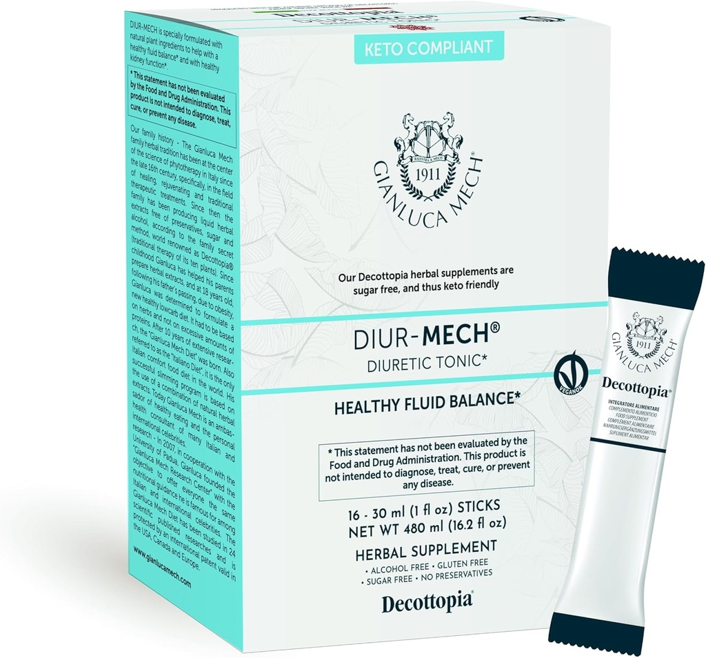 Gianluca Mech - Keto Tónico Diurético compatible con función de drenaje de líquidos corporales con cola de caballo, Diurético en palos, 16x30ml
