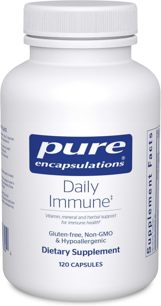 Encapsulaciones puras Daily Immune  sometida Full Immune Formula with Vitamin, Mineral, and Herbal Support Ø 120 Capsules*