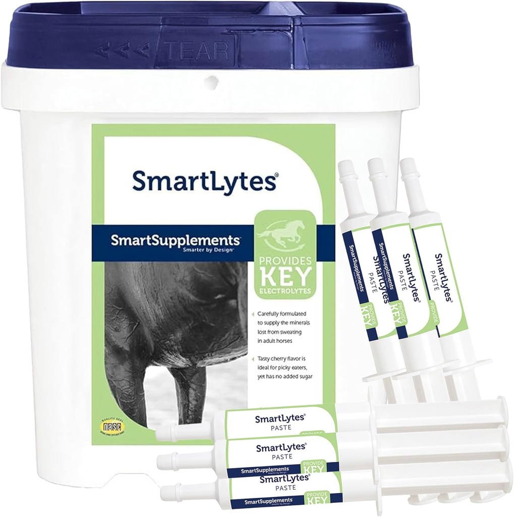 SmartEquine SmartLytes Horse Electrolyte Powder Suplemento &amp; SmartLytes Paste Horse Electrolyte Paste 6 Tubes Bundle, Anime la hidratación, Replenishes Electrolytes, No Añadido Sugar
