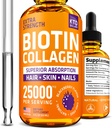 Collagen líquido y gotas de biotina para el crecimiento del cabello 25.000 mcg - Hecho en EE.UU. Collagen " Vitaminas de biotina para la piel del cabello y las uñas - Collagen hidrolizado y suplemento de biotina para mujeres y hombres
