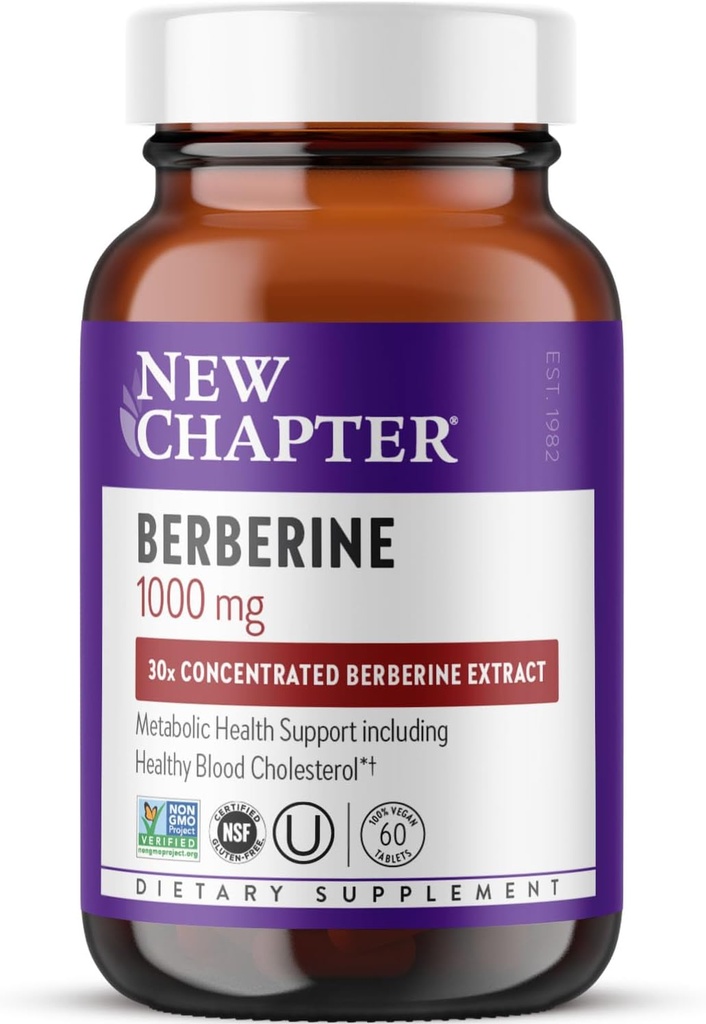 Nuevo capítulo Berberine Suplemento - Super-Potent Berberine 1000 mg, 30x Concentrated Indian Barberry Extract to Support Metabolic Health + Heart Health + Glucose Support, Vegan, Gluten Free, 60 Count