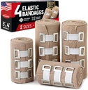 Premium Elastic Bandage Wrap - 4pk (2x3in, 2x4in) + 12 Clips adicionales - Fuerte Compresión Bandage Wrap para Wrists, Tobillos, Pies y Mantones