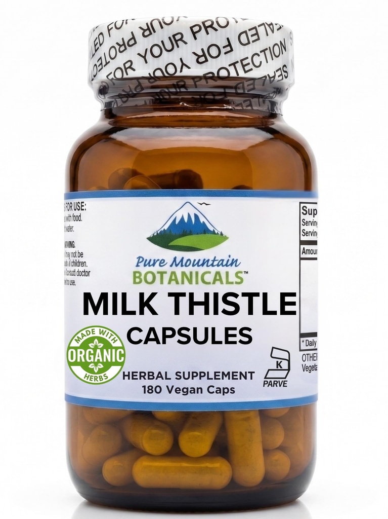 Botánicos de montaña puros de alta potencia de leche Thistle -180 cápsulas de Kosher Vegan con 450 mg de carburante de leche orgánica semillas y extracto