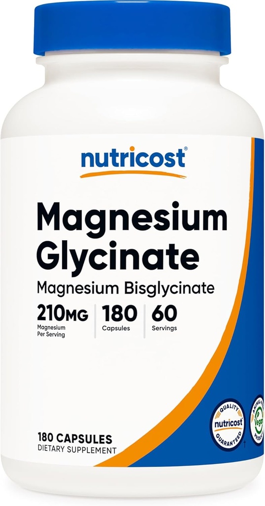 Nutricost Magnesium Glycinate Capsules (180 cápsulas, 210 mg por ser) - Magnesium Glycinate Supplement for Gentle Absorption