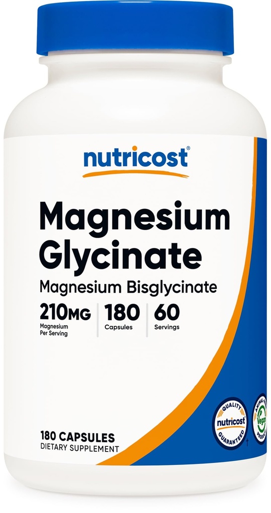 Nutricost Magnesium Glycinate Capsules (180 cápsulas, 210 mg por ser) - Magnesium Glycinate Supplement for Gentle Absorption