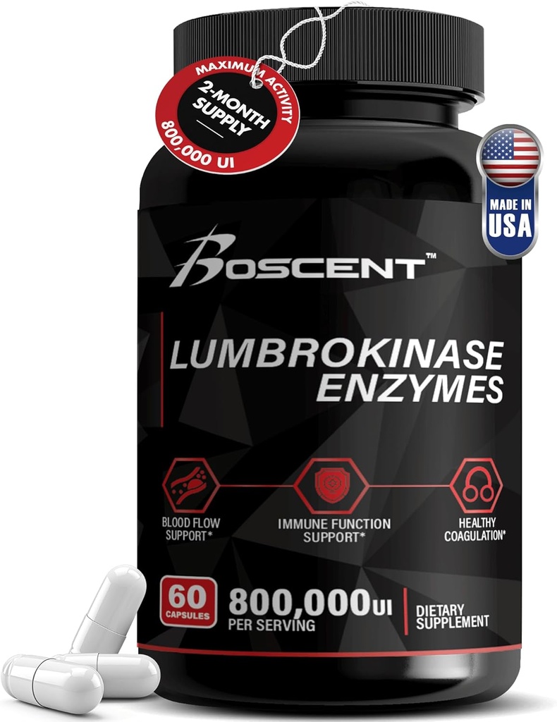Lumbrokinase Suplemento 40mg (60 cápsulas) - Maximum Activity-800,000 UI - Pure Lumbrokinase Enzymes enzimas digestivas, Better Than serrapeptase Nattokinase Suplemento, Lab Tested, Non GMO